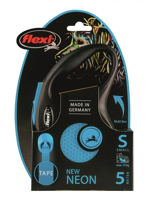 FLEXI CLASSIC NEW NEON TAPE S 5M SORT/NEON BLÅ MAX 15KG